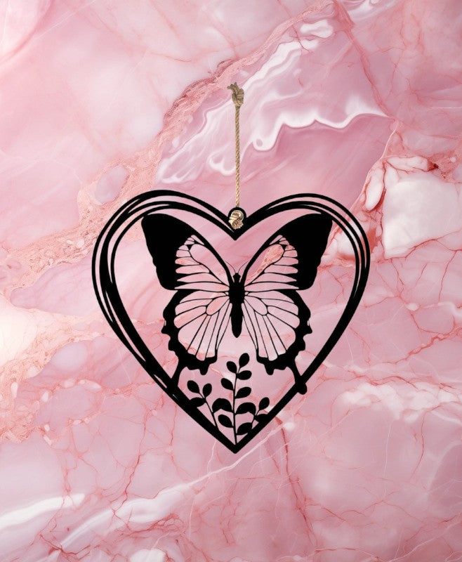 17cm Metal Hanging Heart Butterfly