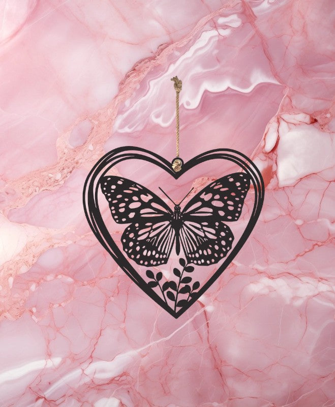 17cm Metal Hanging Heart Butterfly