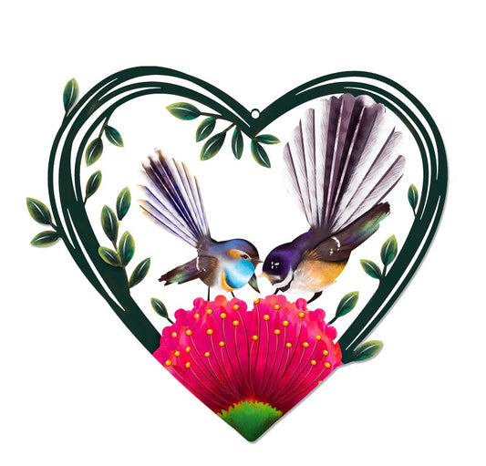 40cm NZ Native Wall Art Metal Colour Heart Fantails