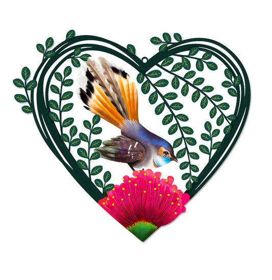 40cm NZ Native Wall Art Metal Colour Heart Fantail