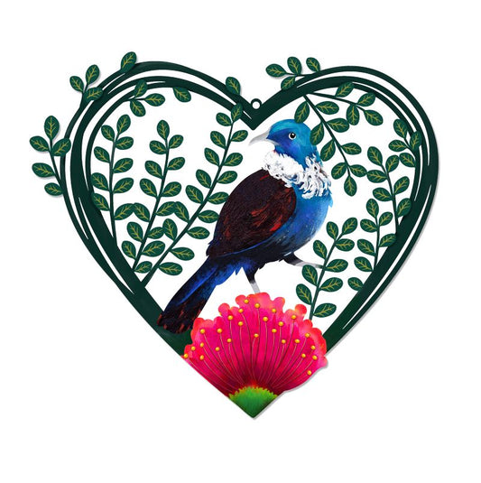 40cm NZ Native Wall Art Tui  Metal Colour Heart Fantail