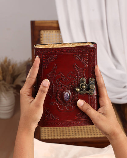 Leather Journal with Stone Dragon Embossed Travel Journal 