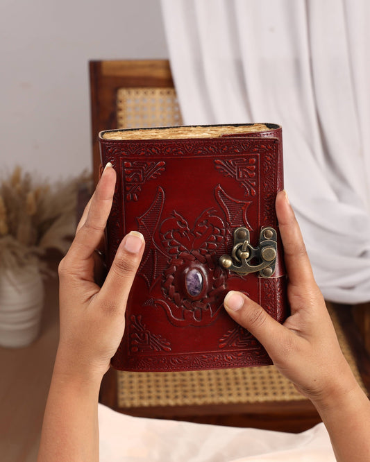 Leather Journal with Stone Dragon Embossed Travel Journal 