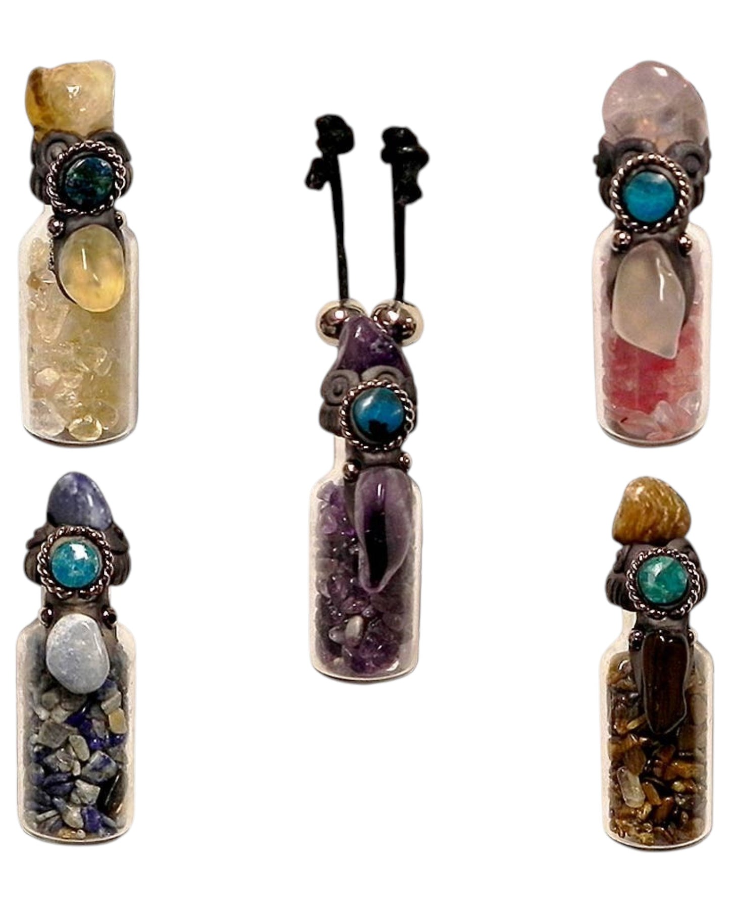 Tumbled Chip Stone Glass Bottle Pendant Adjustable Necklace