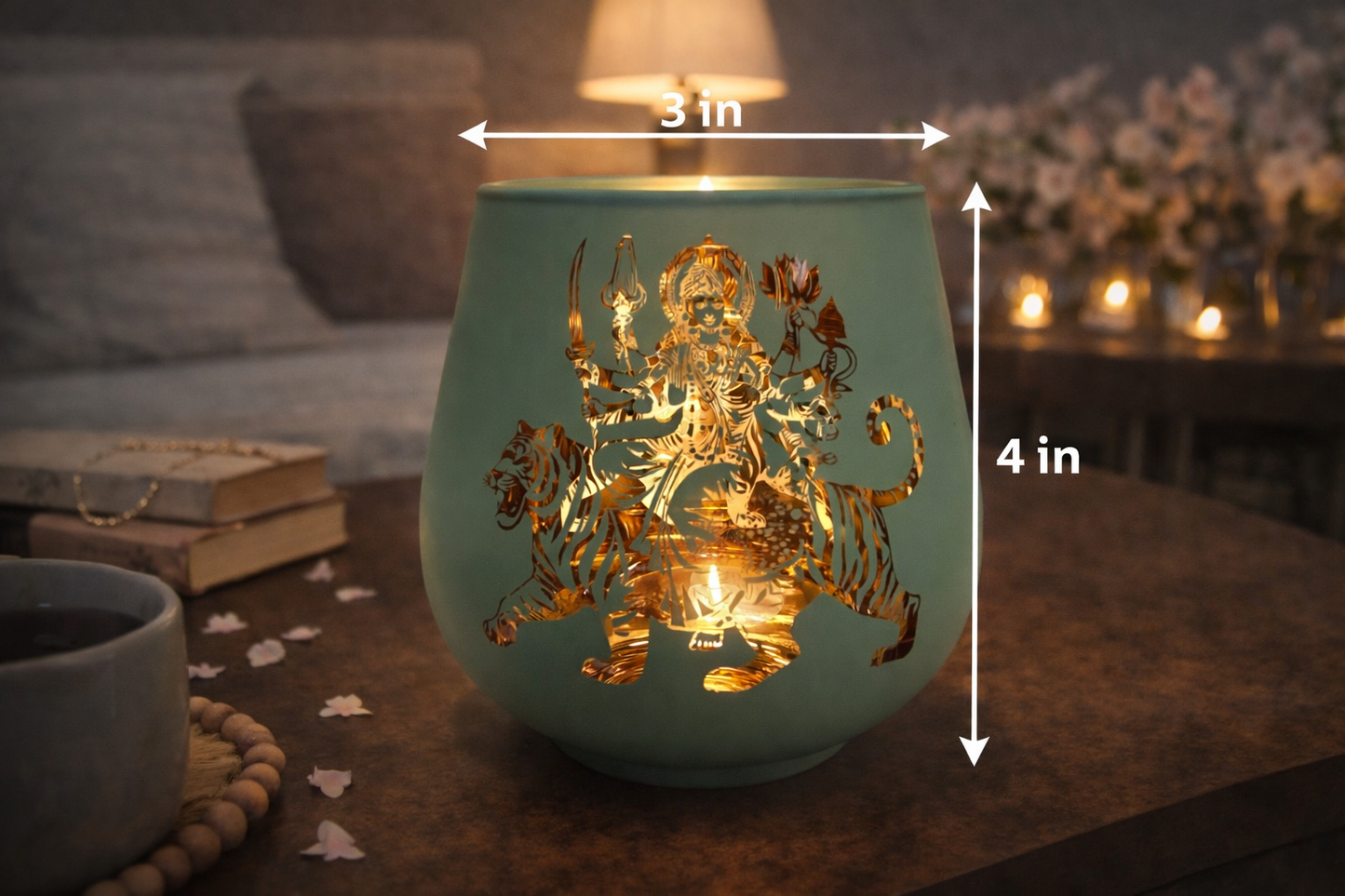 Candle Holder - Durga (4 in.) 2pcs: Turquoise