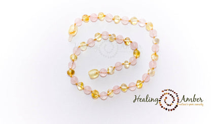Gold Amber & Rose Quartz-11 inch  Amber Necklace