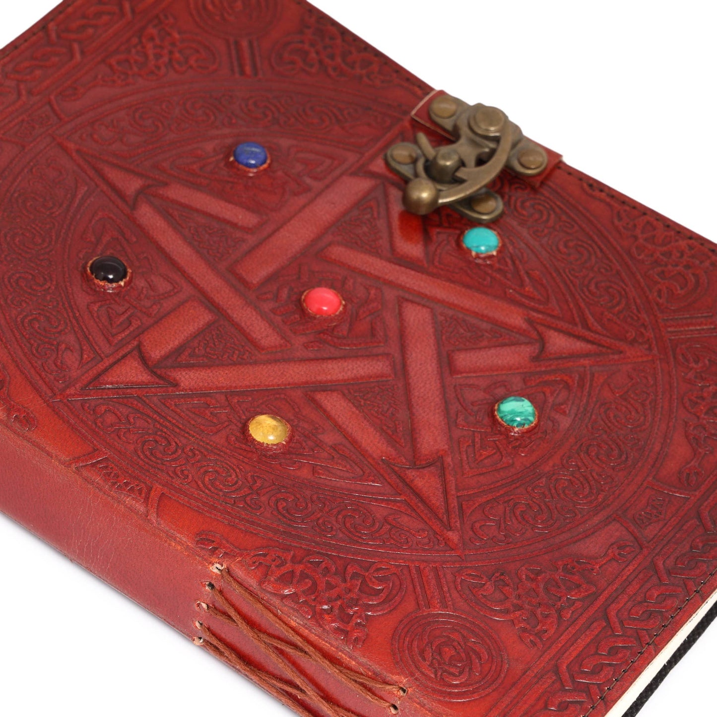 Leather Journal with 6 Precious Pentagram Stone Gift Journal