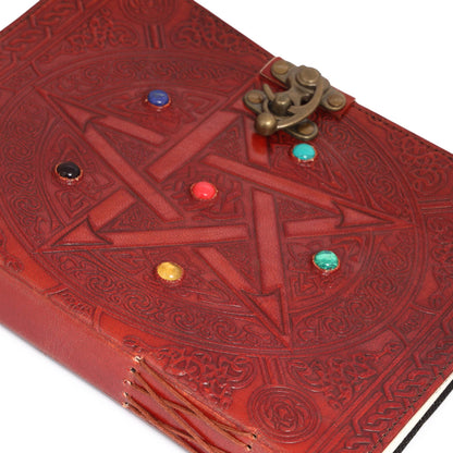 Leather Journal with 6 Precious Pentagram Stone Gift Journal
