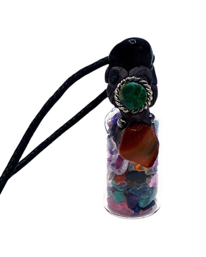 Tumbled Chip Stone Glass Bottle Pendant Adjustable Necklace