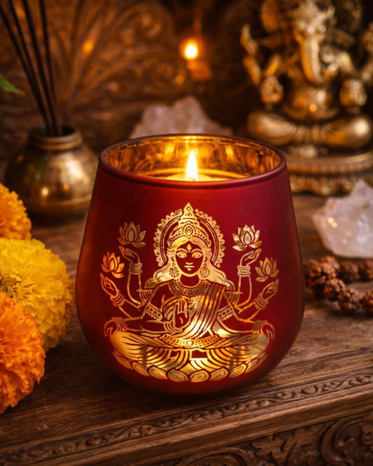 Candle Holder - Laxmi (4 in., 2 pc): Red
