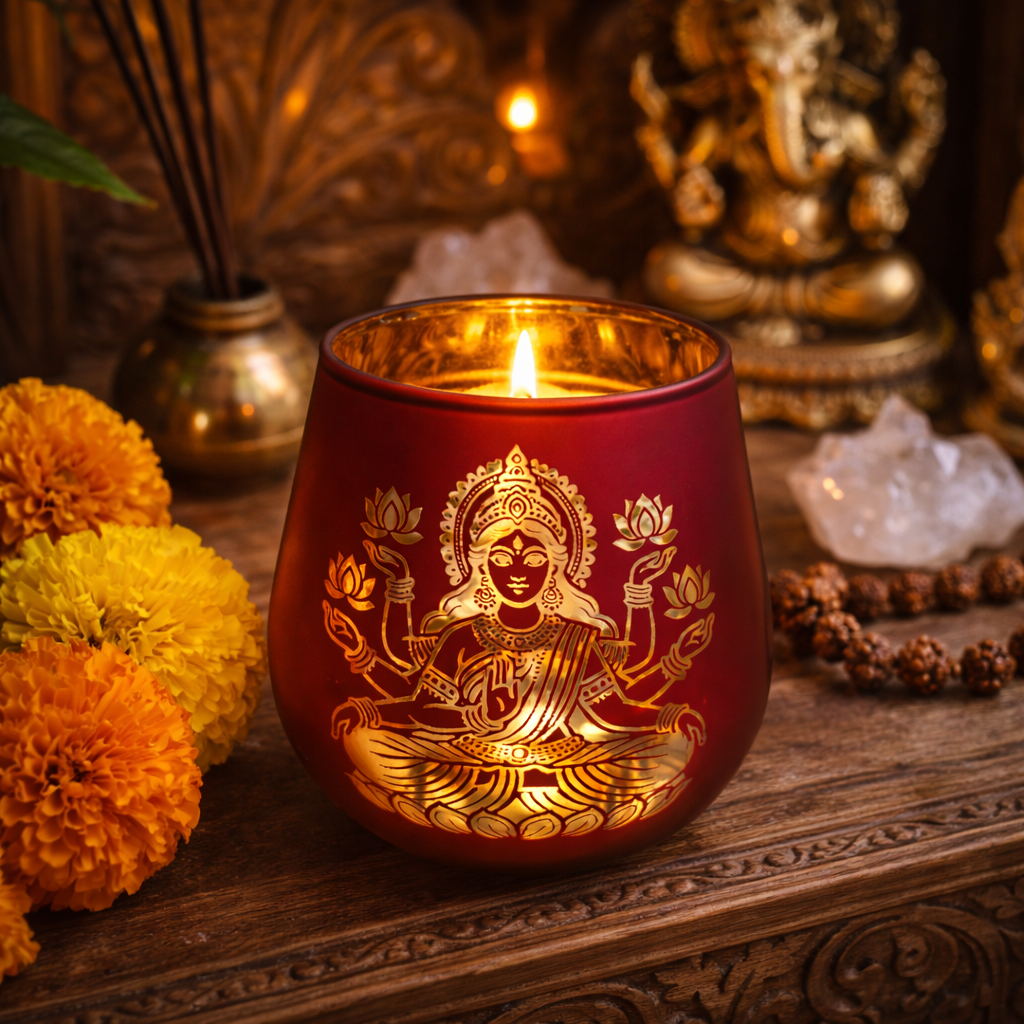 Candle Holder - Laxmi (4 in., 2 pc): Red