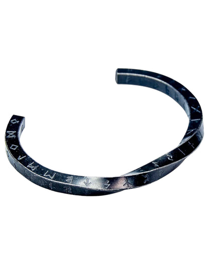 Stainless Steel Viking Twist Cuff Bracelet-Nordic Runes Black