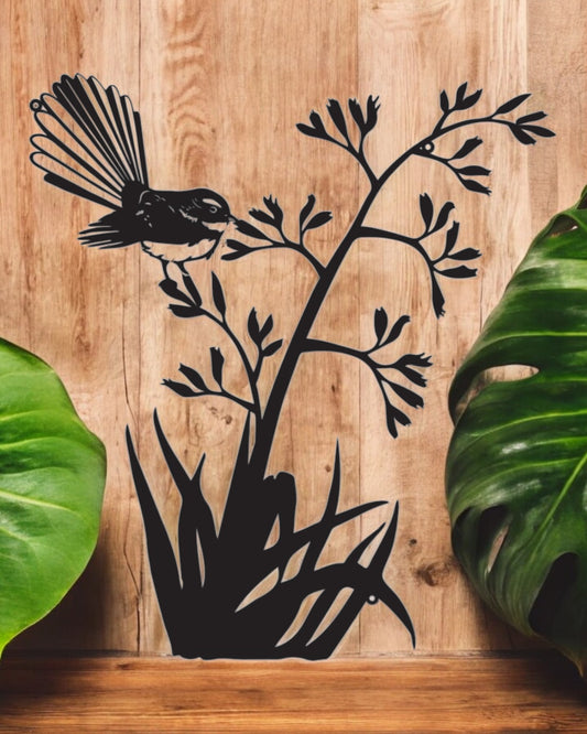 NZ Native Bird WA Fantail with flax 60cm