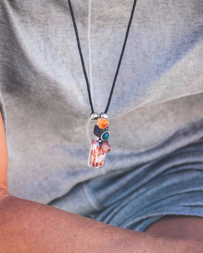 Tumbled Chip Stone Glass Bottle Pendant Adjustable Necklace