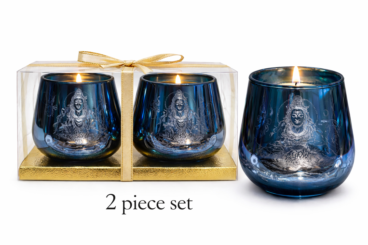 Candle Holder - Shiva (4 in.) 2 pc: Blue