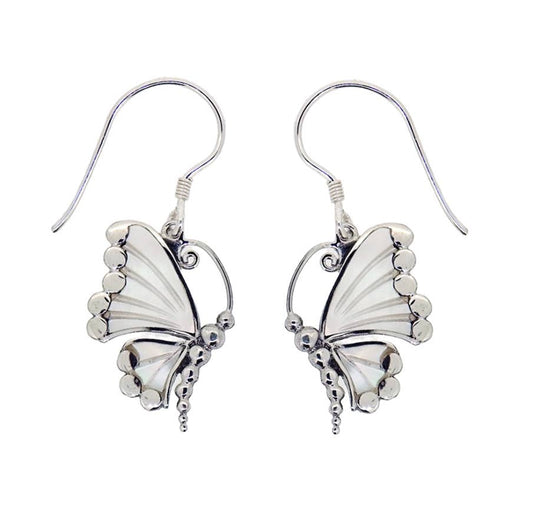 Mother of pearl Fancy Silver Butterfly Earrings