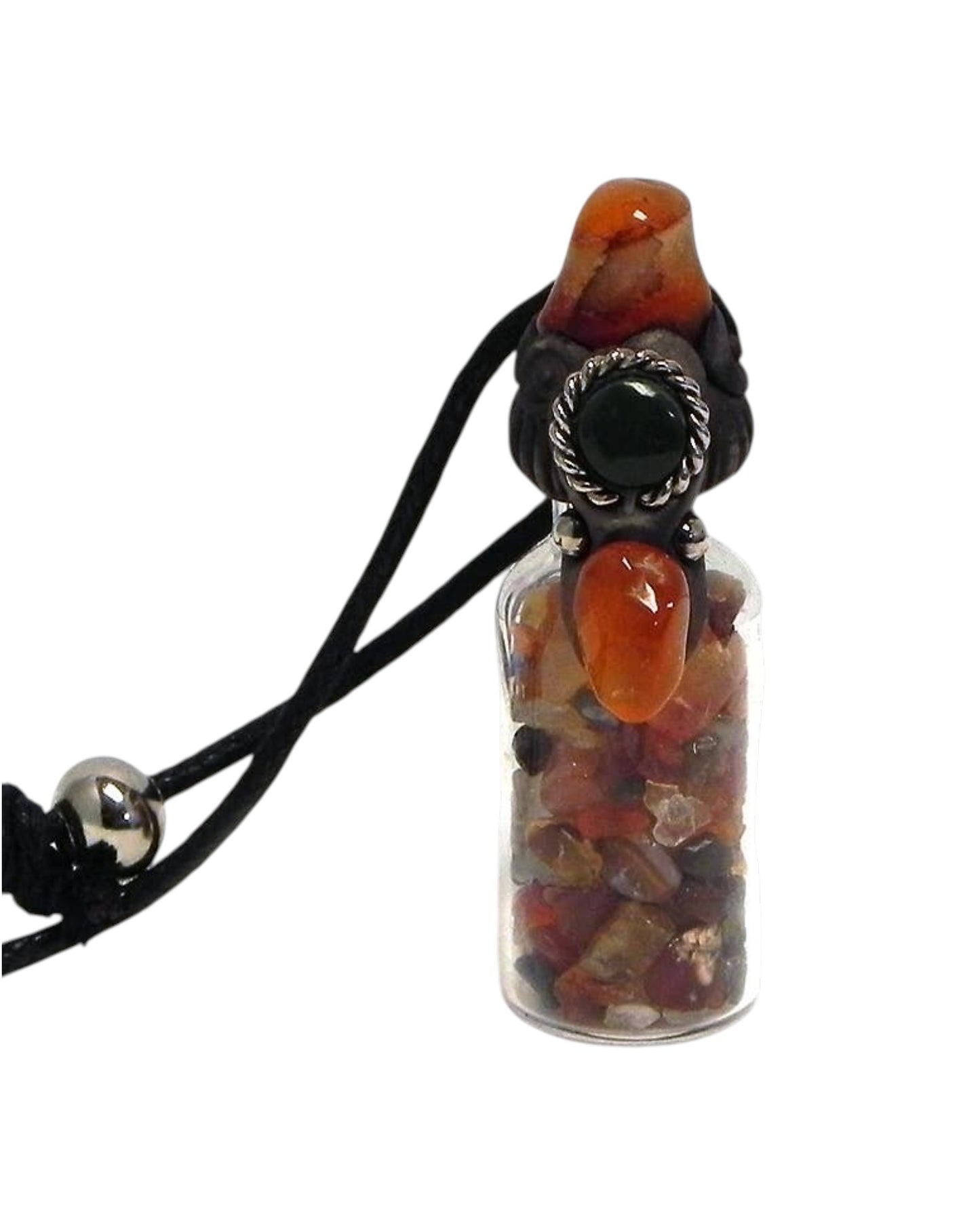 Tumbled Chip Stone Glass Bottle Pendant Adjustable Necklace
