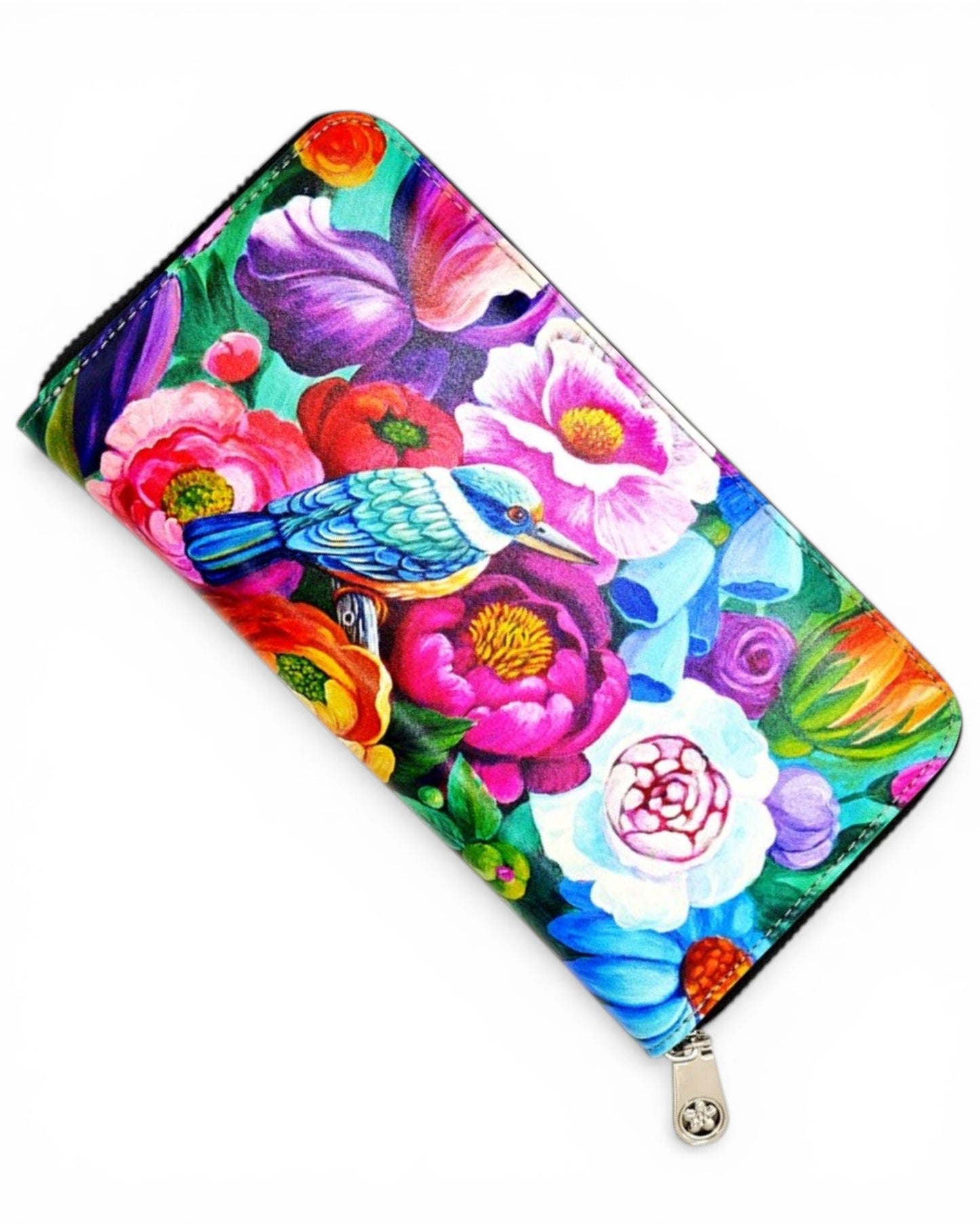 Kingfisher Birds and flowers - New Long Zip Wallet