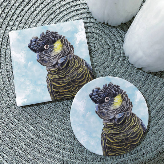 Black Cockatoo Ceramic Coaster