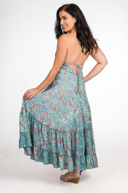 SILK HALTER DRESS: Purple / One Size