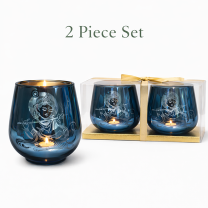 Candle Holder - Krishna (4 in., 2 pcs): Blue