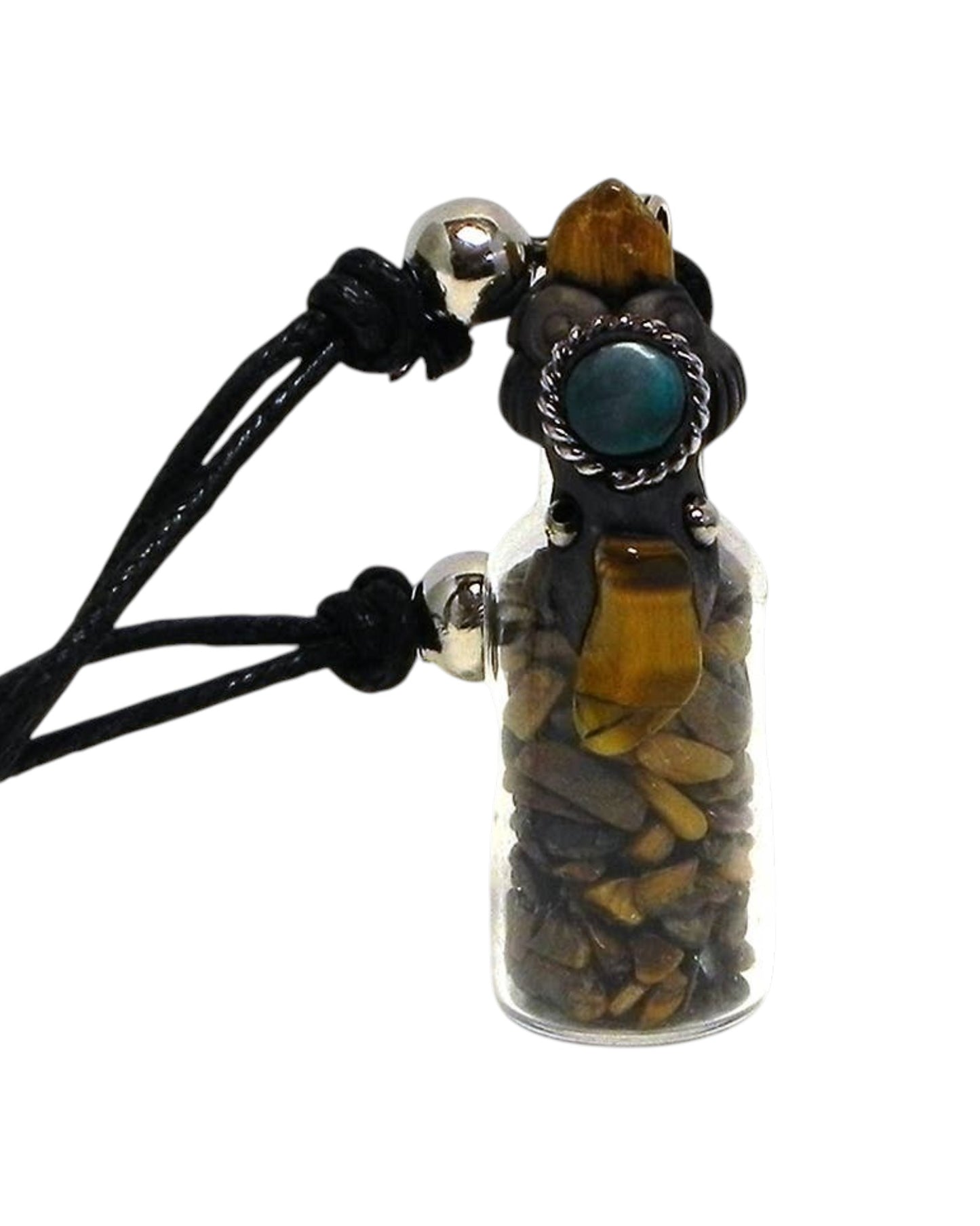 Tumbled Chip Stone Glass Bottle Pendant Adjustable Necklace