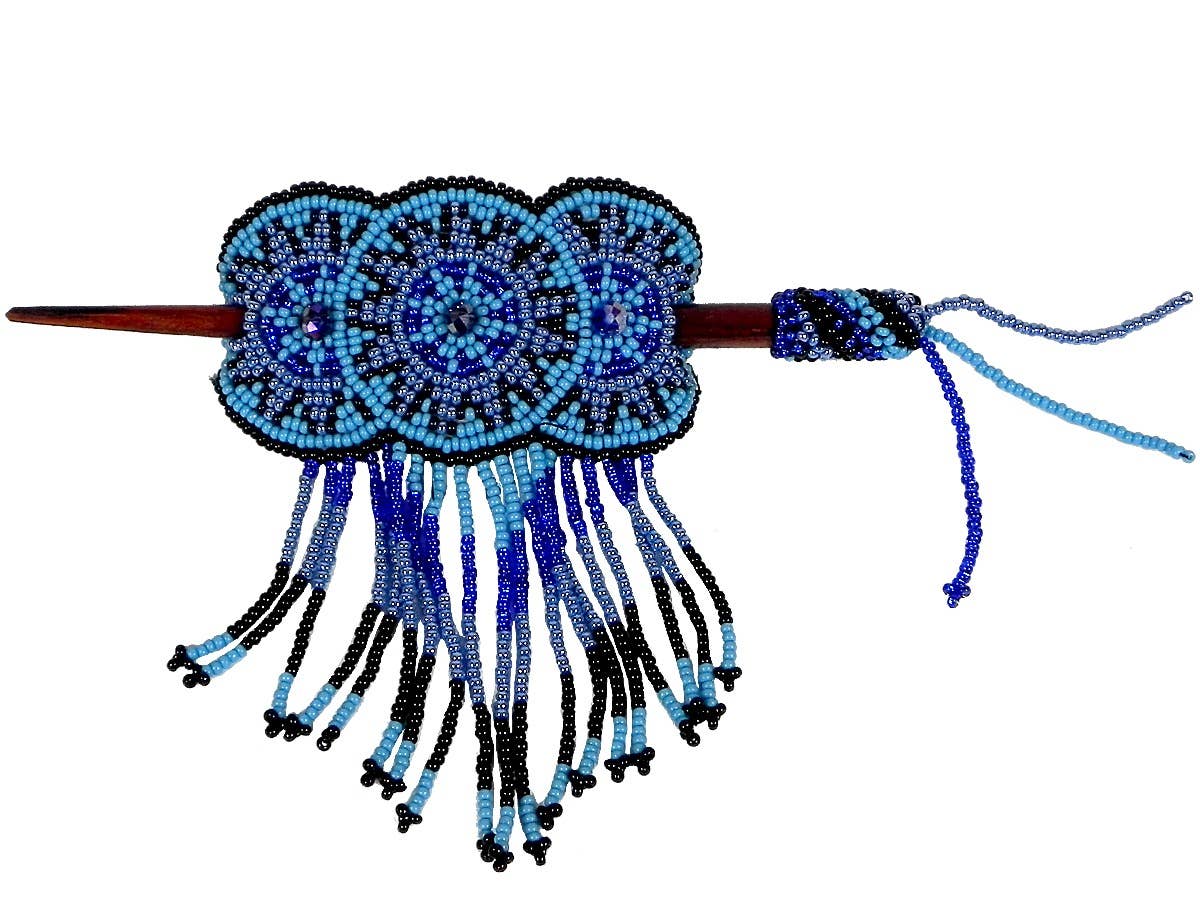 Large Beaded 3 Circle Seed Bead Fringe Barrette Hair Stick