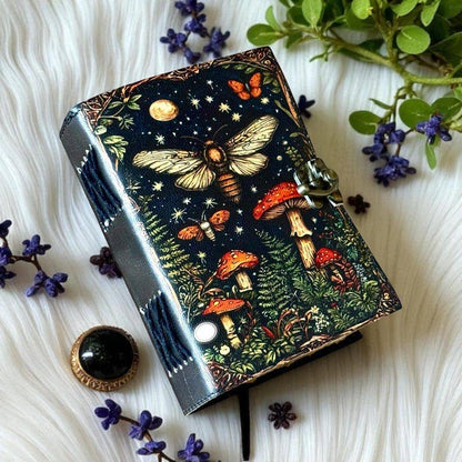 Leather Journal Blank Vintage Notebook with Mushroom Print