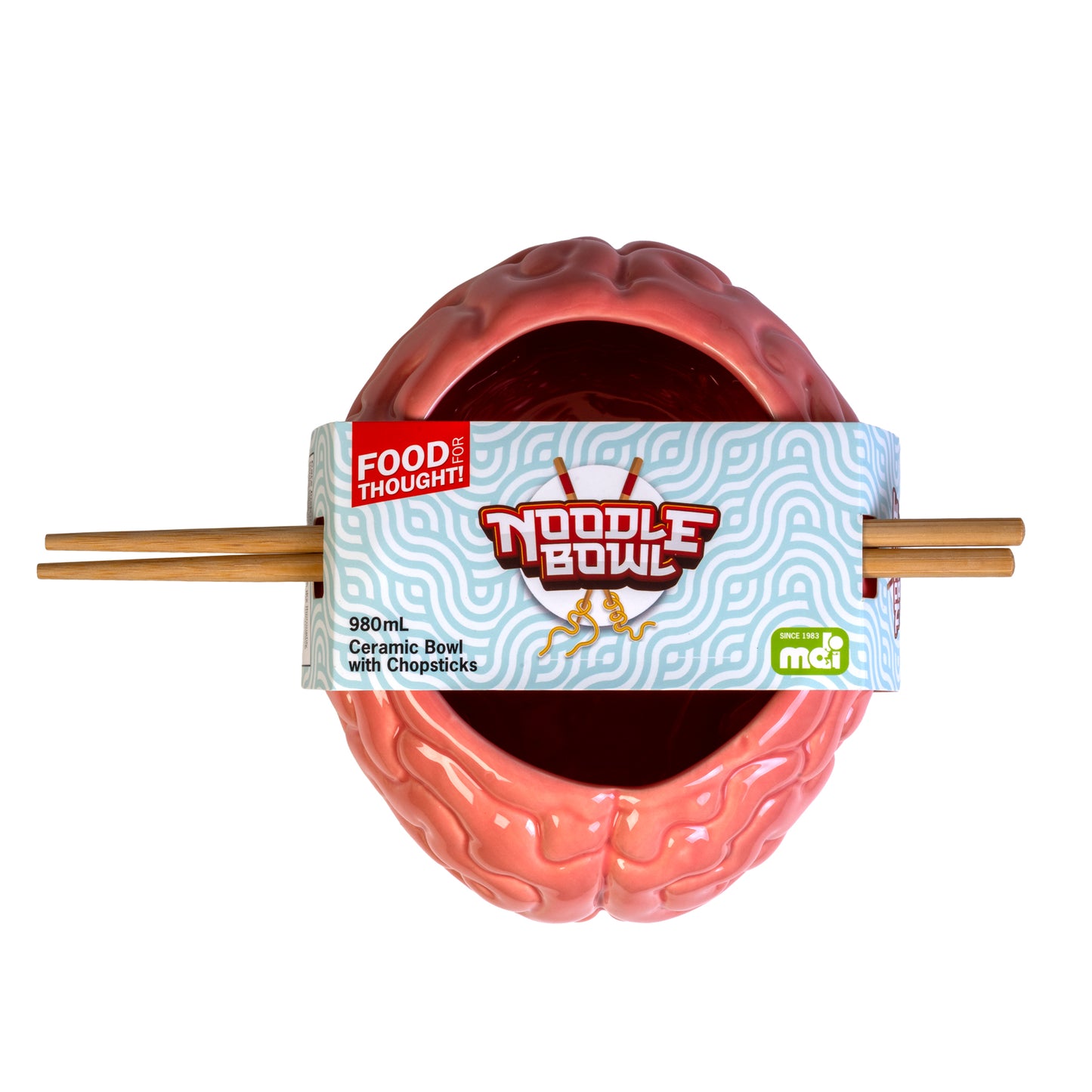 Brain Ceramic Noodle Bowl with Bamboo Chopsticks