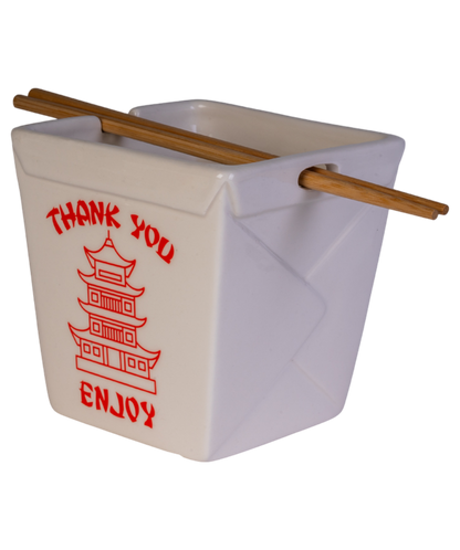 Takeaway Ceramic Noodle Bowl with Bamboo Chopsticks