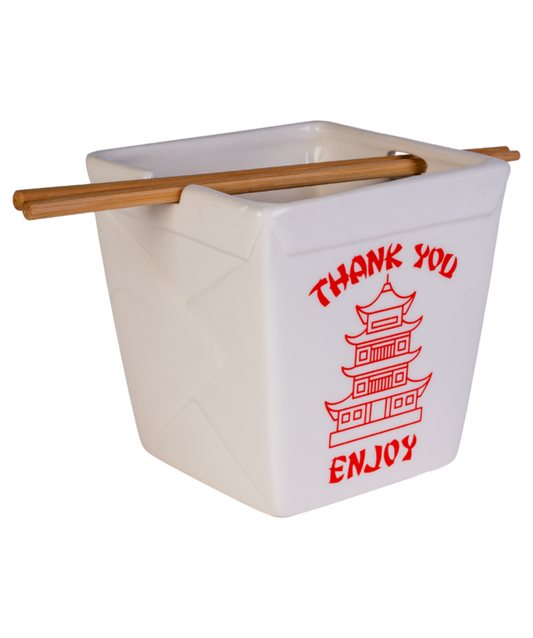 Takeaway Ceramic Noodle Bowl with Bamboo Chopsticks