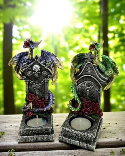 Blue & Green Dragons on Graves Tea Light Holder