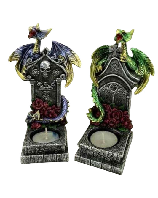 Blue & Green Dragons on Graves Tea Light Holder