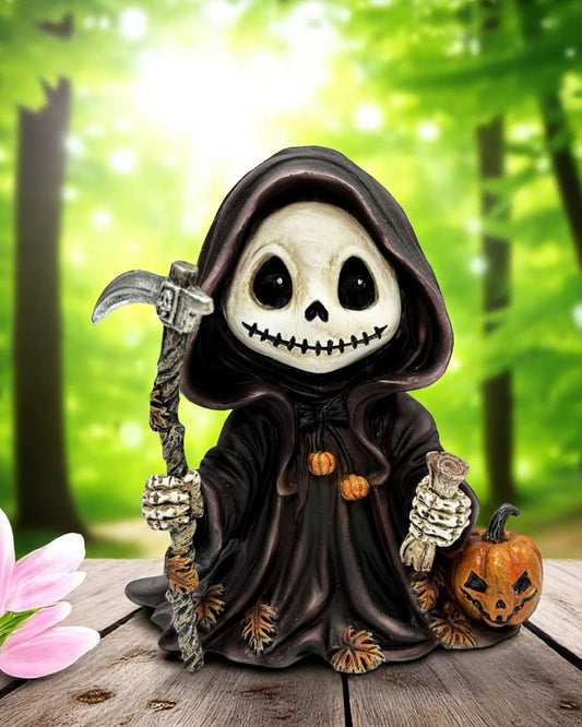 Adorable Autumn Grim Reaper with Pumpkin