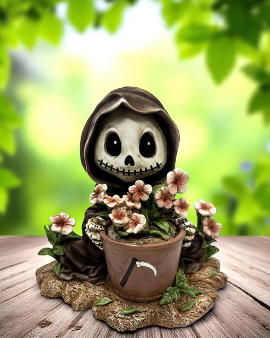 Adorable Spring Grim Reaper with Flower Pot