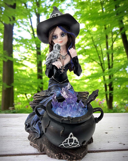 Witch with Owl and Brewing Cauldron