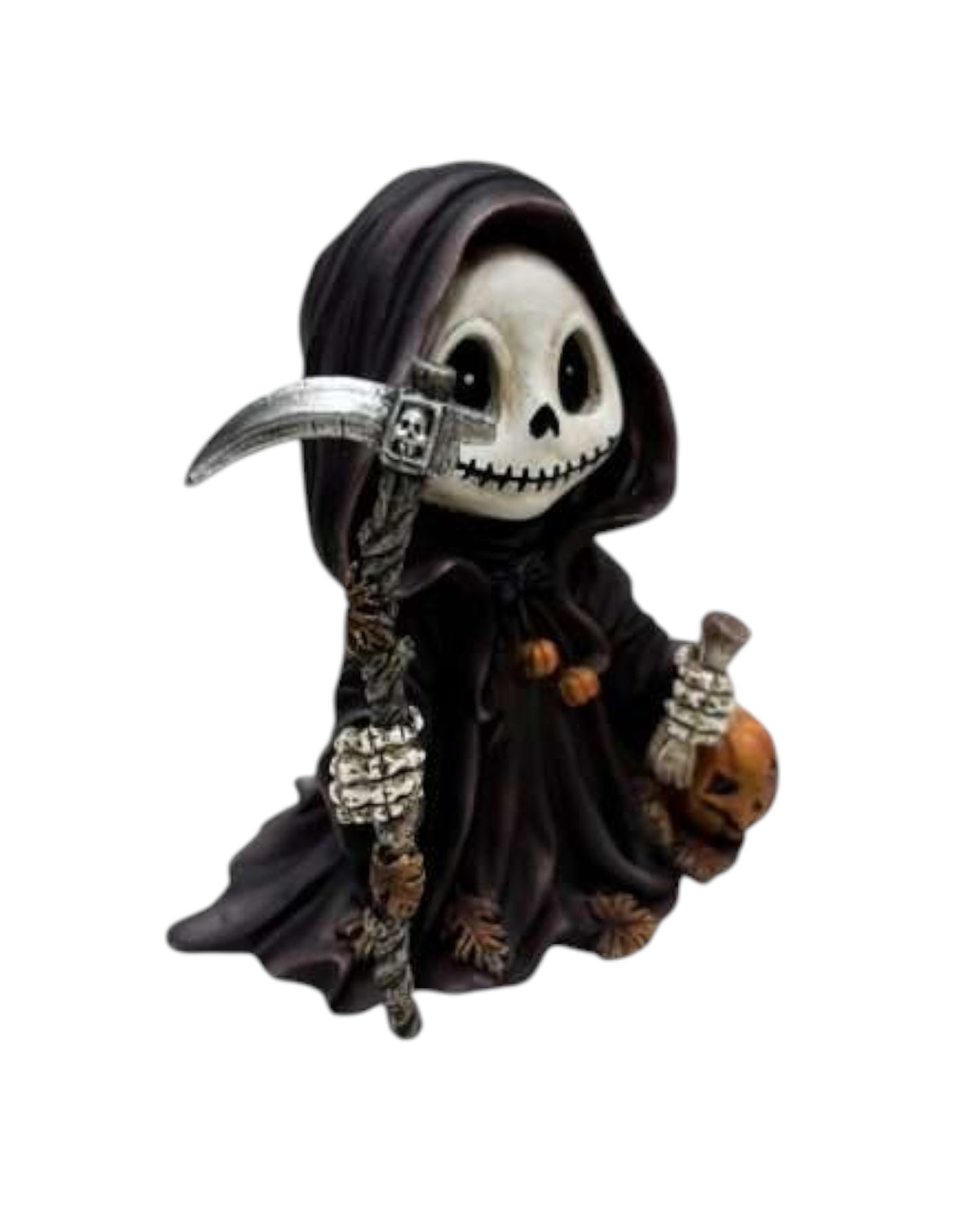 Adorable Autumn Grim Reaper with Pumpkin