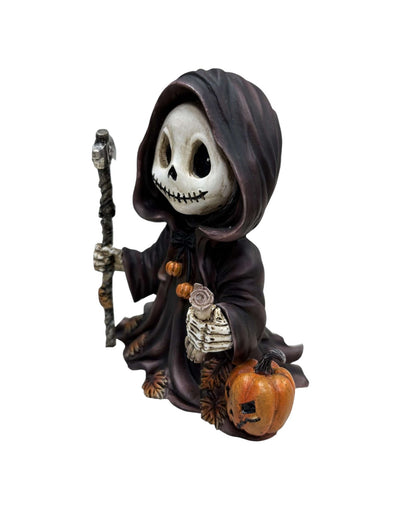 Adorable Autumn Grim Reaper with Pumpkin