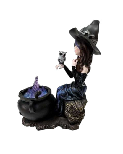 Witch with Owl and Brewing Cauldron