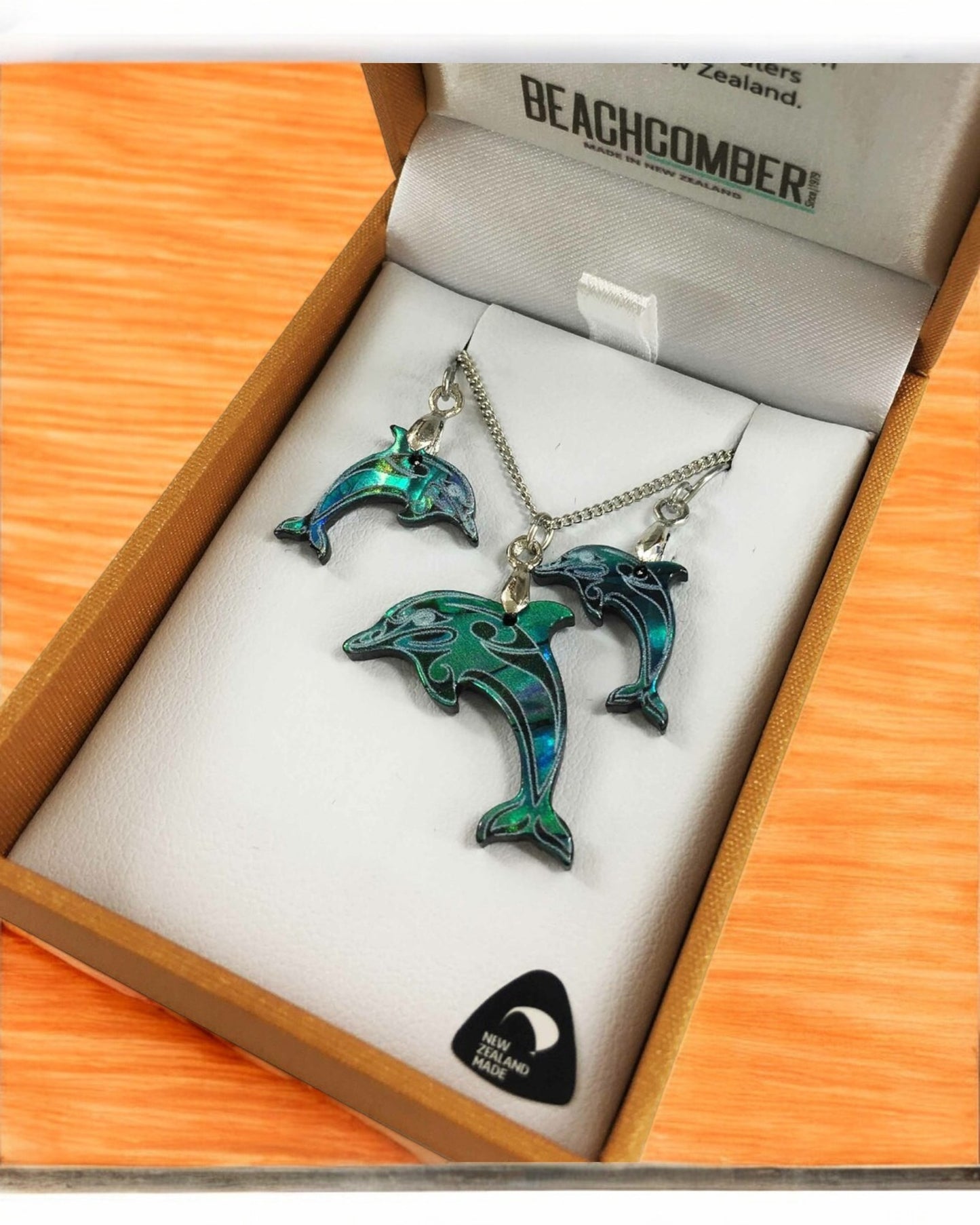 Paua Dolphin Pendant & Earrings