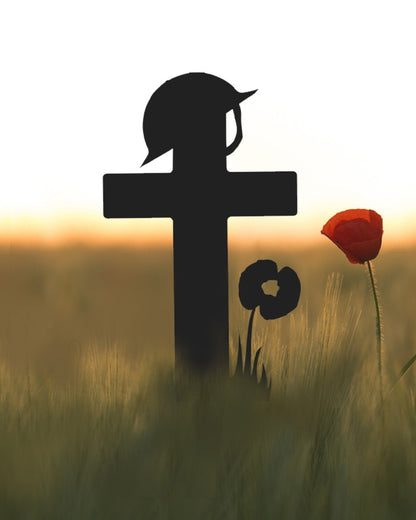 Cross with Poppy Corten Steel Garden Art