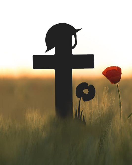 Cross with Poppy Corten Steel Garden Art