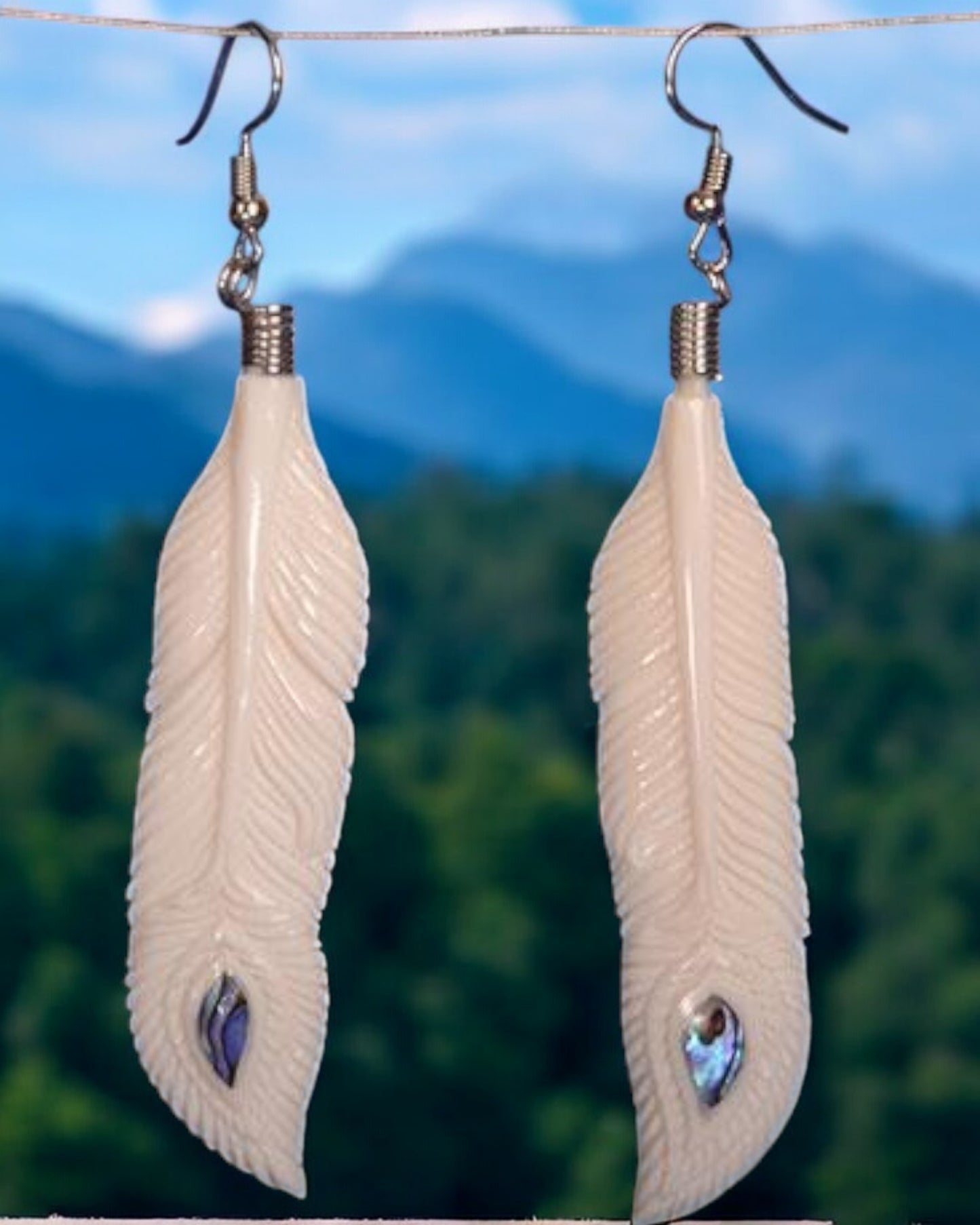 Bone Feather Styled with Paua Earrings