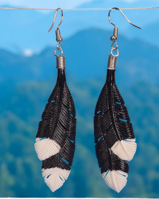 Black Huia Feather Styled Earrings