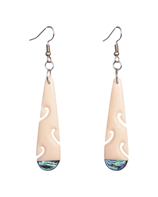 Bone Drop earring with Pāua tip