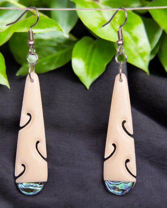 Bone Drop earring with Pāua tip