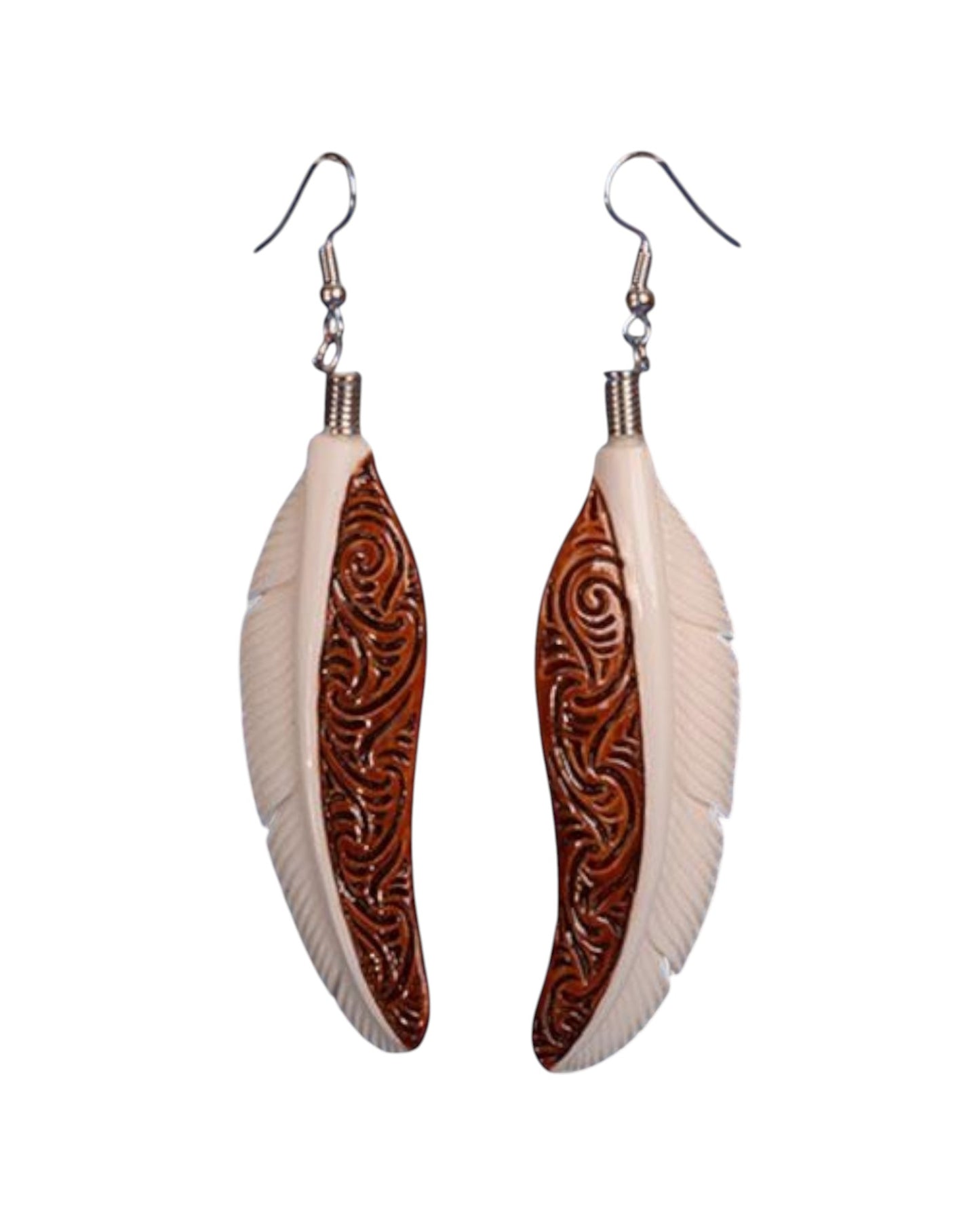 Bone Feather Earrings Brown