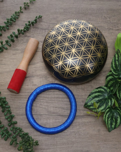 Flower of Life Black Brass Singing Bowl 15cm