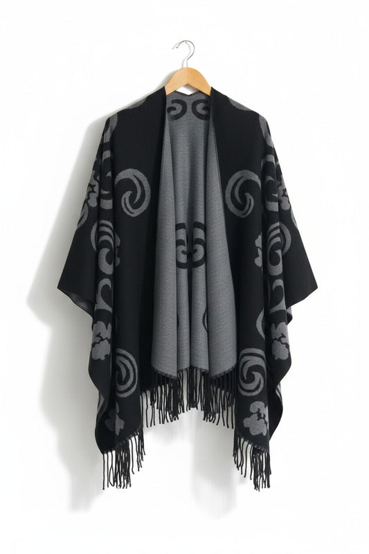 Cape with curls design Black with Tassles