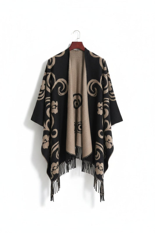 Cape with curls design CAMEL with Tassles